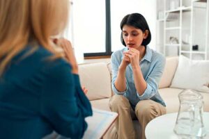 Person talking to their therapist at a fentanyl addiction treatment program